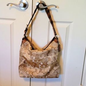 Coach canvas purse with braided leather handle
